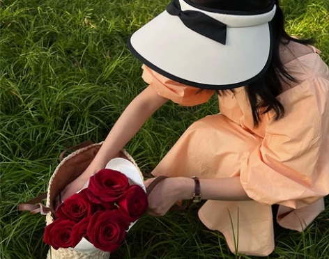 郑佰万 小香风遮阳帽空顶帽子女蝴蝶结夏季防...