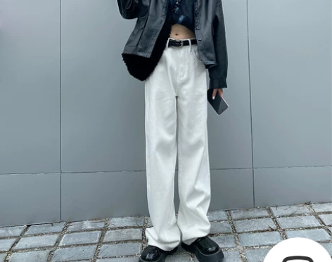 白色阔腿牛仔裤女春秋新款高腰直筒宽松显瘦i...