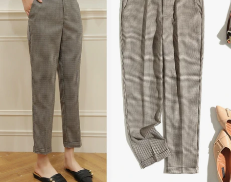 性价比高！裤型很棒春新挺括千鸟格显瘦复古西...