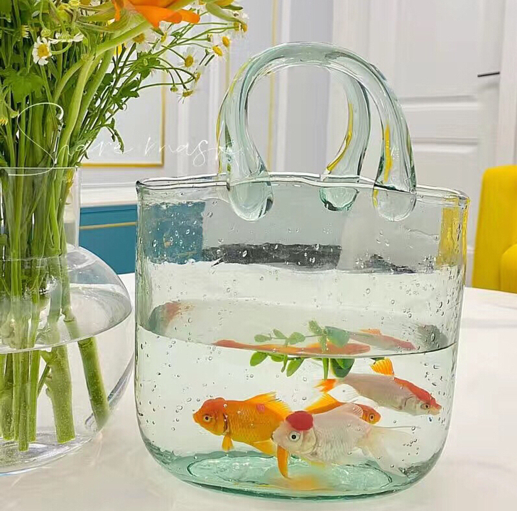 【特价清仓】花瓶玻璃手提气泡包包花瓶鱼缸玻...