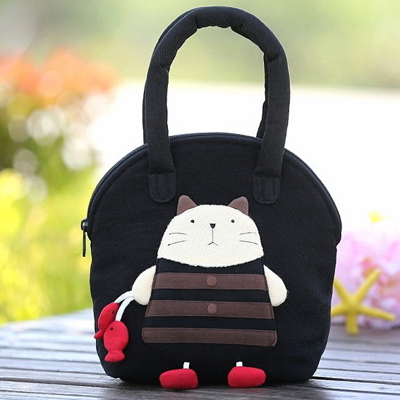 kine猫 卡通手提包纯棉帆布休闲女士手提...