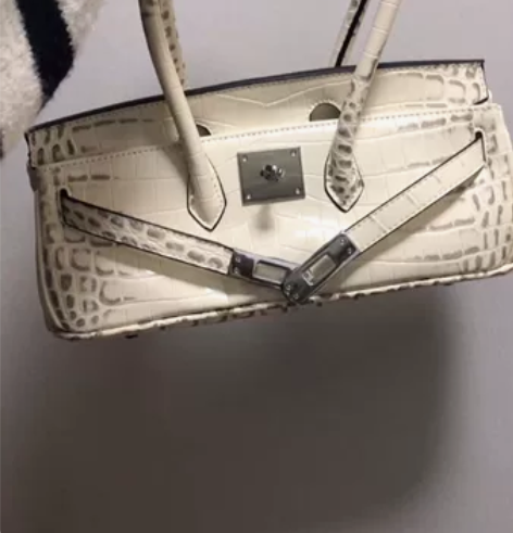 ins超火小红书网红新款鳄鱼纹凯莉包单肩斜...