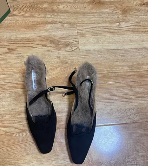 粗跟毛绒单鞋 全新37码