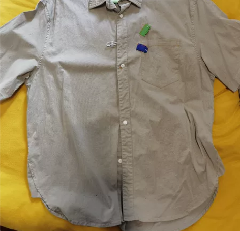 【几乎全新】日系纯色橡胶标签衬衫男短袖 潮...