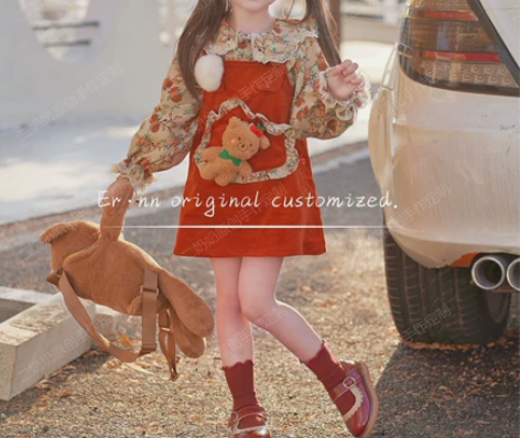 二奶奶手作突然小熊背带裙款110码 枫叶小...