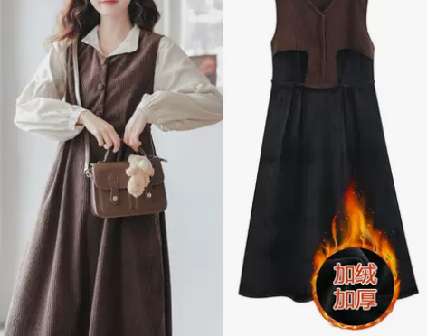 灯芯绒背带裙两件套女装秋冬季2022年新款...