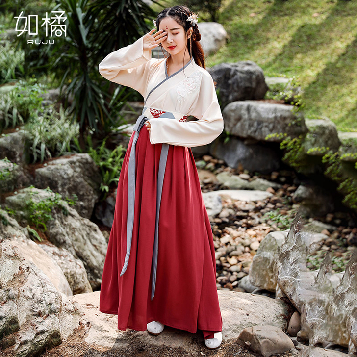 汉服女中国风交领齐腰襦裙套装改良古装日常仙...