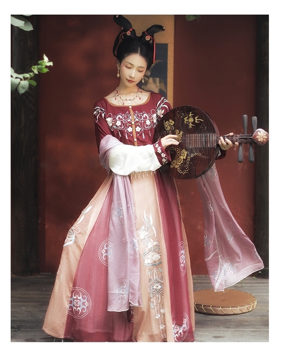 耀春原创汉服女正品花瑶归唐制坦领三件套中国...