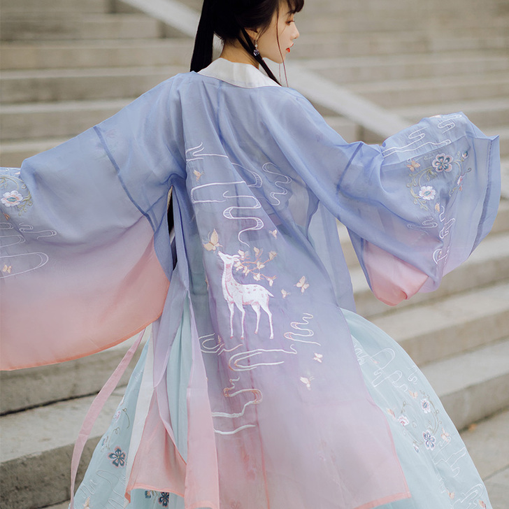 仙楚姬原创汉服女【白鹿间】齐腰襦裙对襟刺绣...