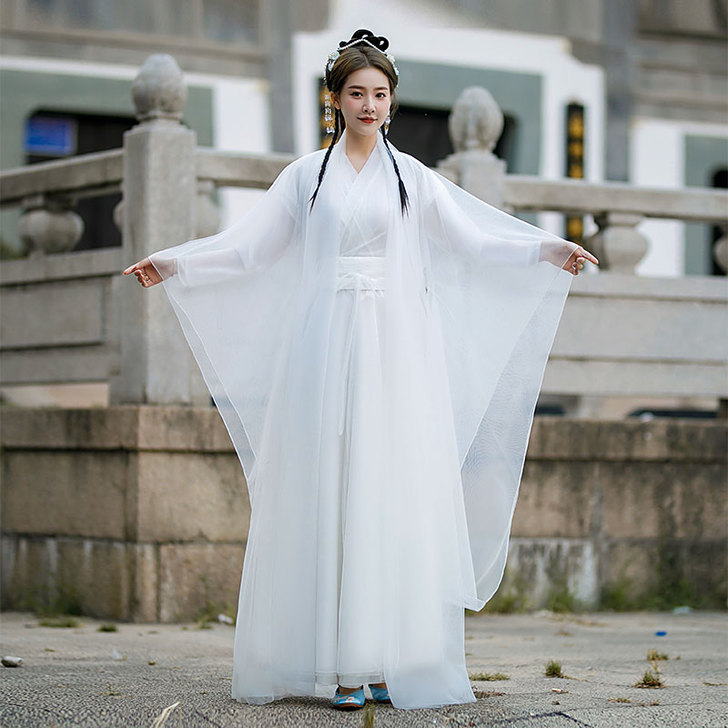 【划算价】白色改良汉服女古装超仙女古筝演出...