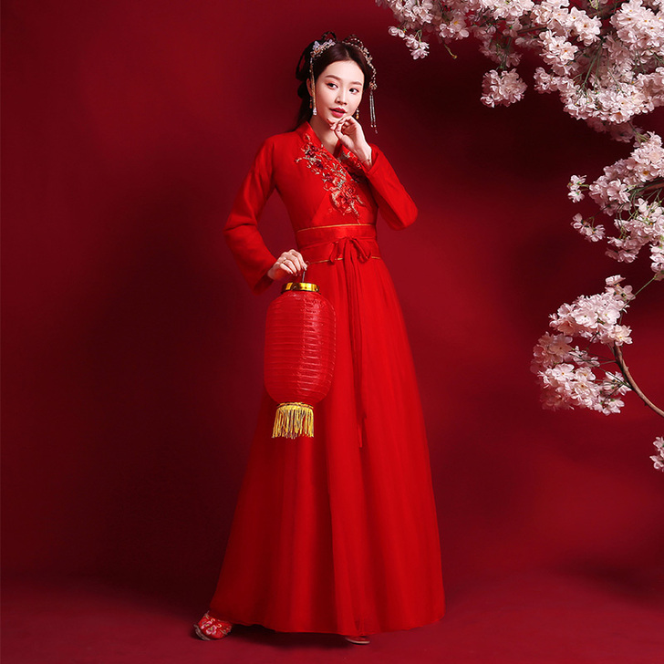 红色汉服女冬2021新款古装中国风仙气古风...