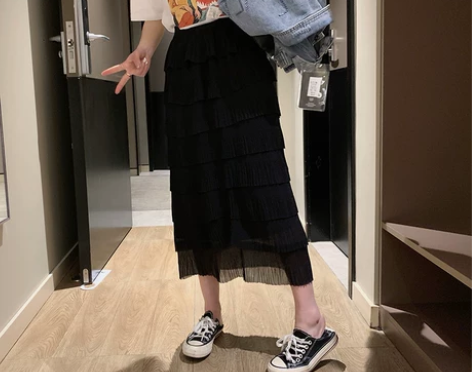 白色雪纺半身裙女2019春夏新款韩版百褶蛋...