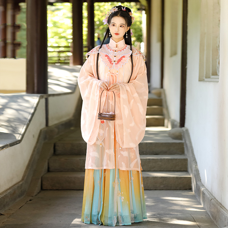 劲合春眠原创汉服女中国风云肩明制立领长衫褶...