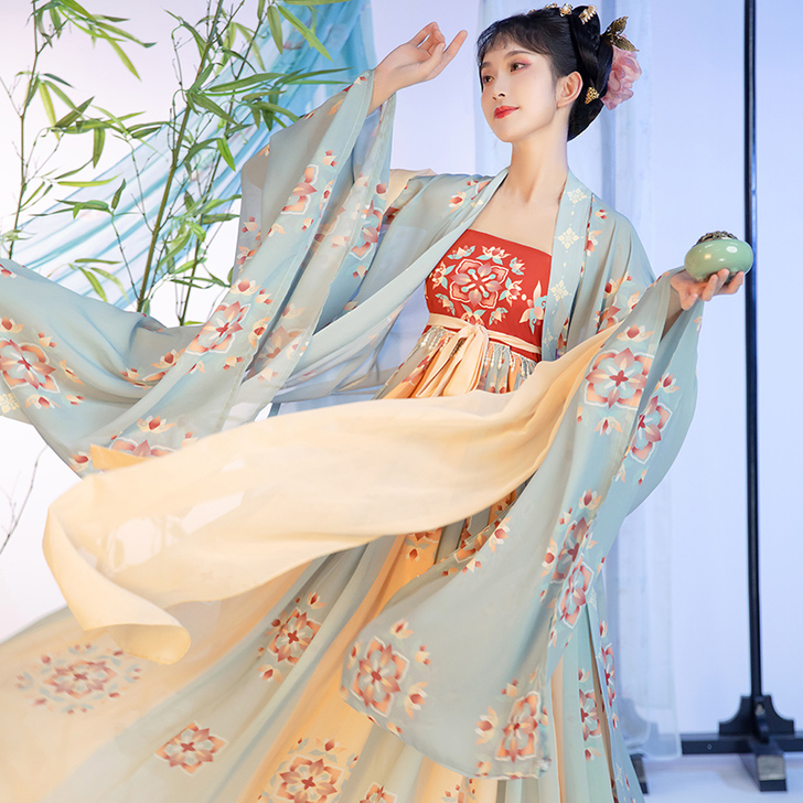 柒邑原创诃子裙【天青色】中国风唐制大袖衫非...