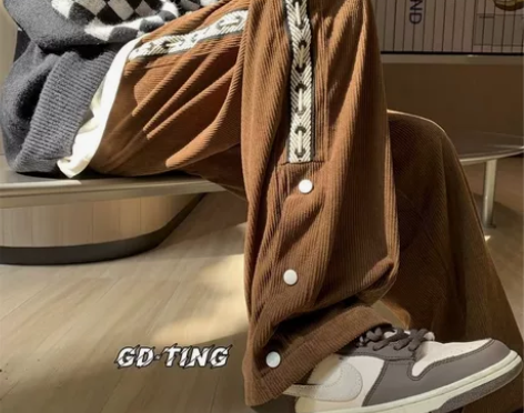 灯芯绒裤子男冬季美式排扣加厚男裤潮牌高街直...