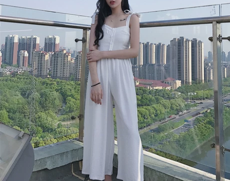 港味复古chic风纯色长款系带吊带休闲连体...