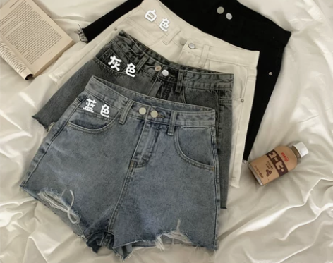 牛仔短裤女2021新款夏季薄款破洞阔腿超热...