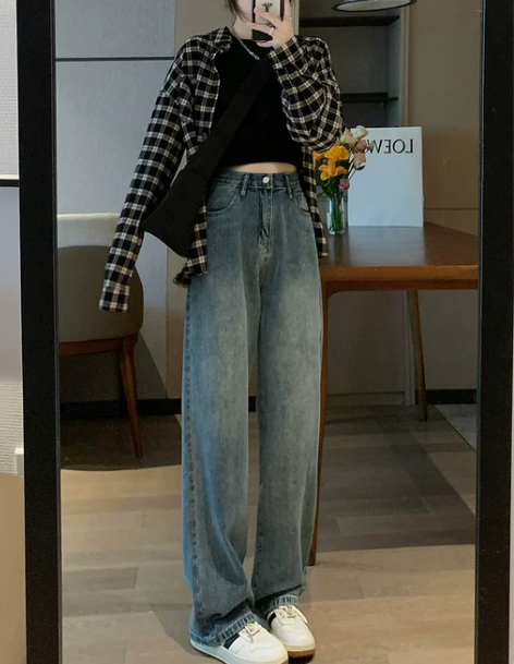 高腰牛仔裤 高腰牛仔裤阔腿裤阔腿女秋冬20...