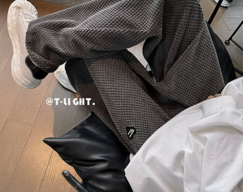 华夫格卫裤男秋冬灯芯绒裤子chic港味古着...