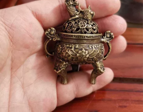 古玩黄铜三足鼎香炉摆件 狮子香薰炉麒麟小香...