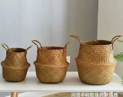 北欧藤编草编花盆龟背竹天堂鸟花盆收纳篮子编...