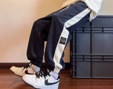 长裤加绒加厚青春流行条纹男宽松时尚潮牌休闲...