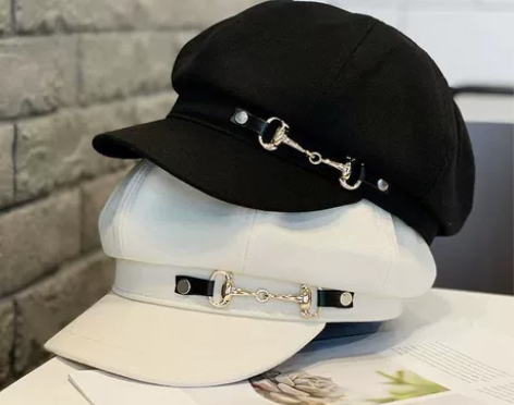 帽子女秋冬贝雷帽 大头围黑白色鸭舌八角女 ...