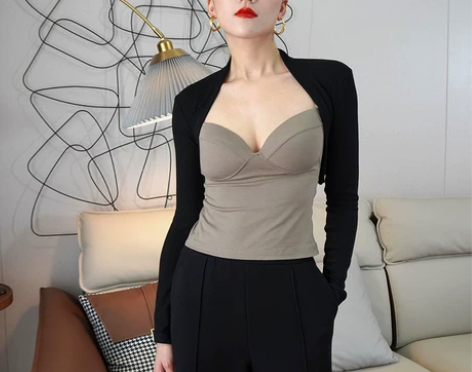 2022早秋新款晚晚风修身长袖空调衫防晒小...