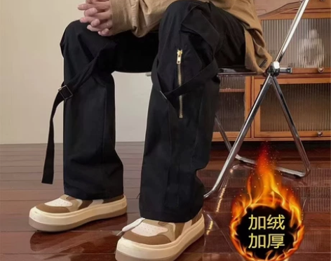 美式vibe裤子男加绒高街小众设计感秋冬潮...