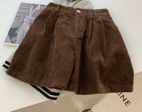 2022秋冬季日系复古新款高腰灯芯绒短裤女...