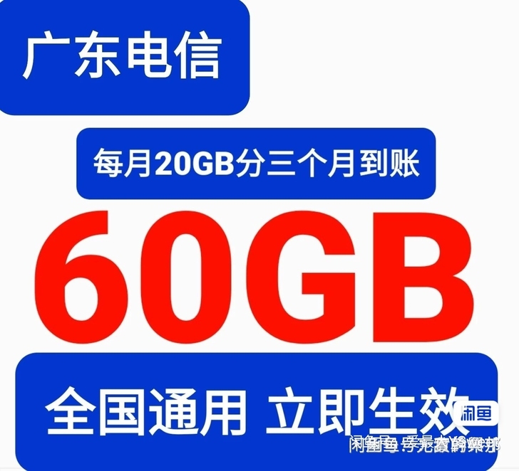 广东电信10GB 60GB（当月有效无扣费...