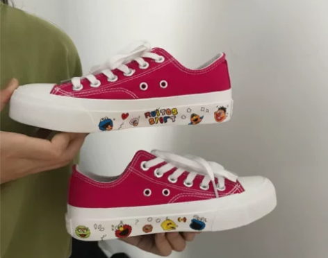 小黄桃韩国ulzzang帆布鞋甜品怪涂鸦卡...