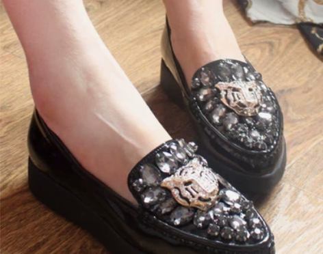 单鞋松糕鞋防水台尖头鞋水钻女鞋子中性学院风...