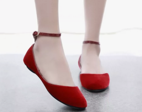 欧美复古一字扣玛丽珍单鞋女平跟浅口小红鞋婚...