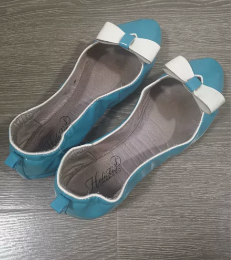 河莉秀蛋卷鞋蓝色软底鞋猪皮低帮船鞋37码搬...