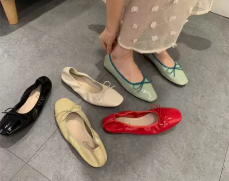 韩国东大门韩版圆头软面漆皮蝴蝶结单鞋软底鞋...