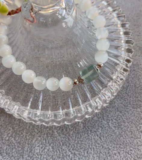 「薄荷糖」原创手作设计 天然绿萤石 猫眼石...