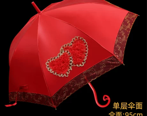 红伞婚庆结婚出嫁伞蕾丝花边刺绣长柄中式婚礼...
