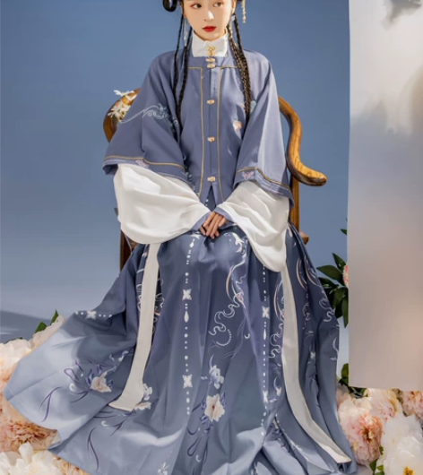 玉术 汉服女 繁花似锦明制方领半袖齐腰褶裙...