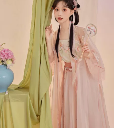 七月夕宋制汉服 蜜桃初夏 绣花吊带对襟长衫...