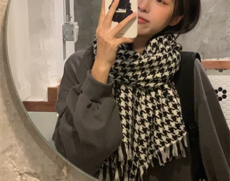 英伦千鸟格子围巾女秋冬季韩版百搭保暖围脖披...