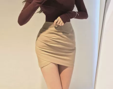 包臀裙性感紧身短裙高腰包裙不规则弹力职业褶...