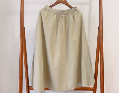 长绒棉半身裙 简约松紧腰高腰伞裙纯色长裙子...