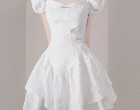 原创设计师小众白色蓬蓬连衣裙女夏季在逃公主...