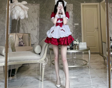 日系红色性感女仆装cosplay二次元纯欲...