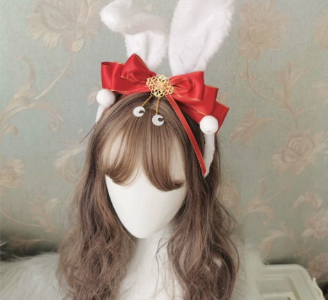 中华风兔耳kc手作lo兔耳发箍原创玉蝉兔兔...