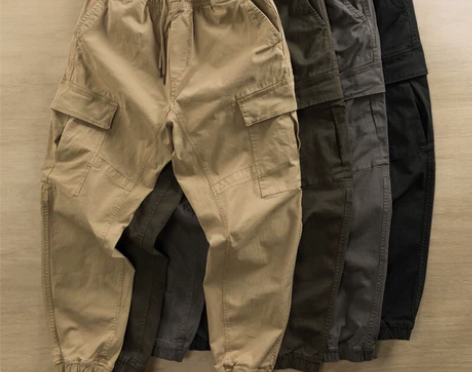 秋季裤子男士束脚工装裤户外潮流水洗复古卡其...