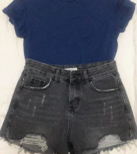 夏新款韩版高腰短裤,宝蓝色纯棉短袖T袖 颜...