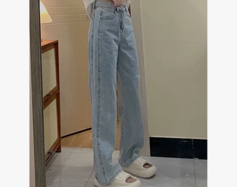 暴躁可爱吴 裤子女秋冬浅蓝色宽松显瘦直筒