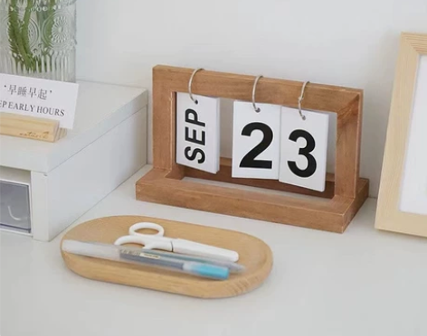 创意木质复古翻页日历桌面工艺品摆件ins风...